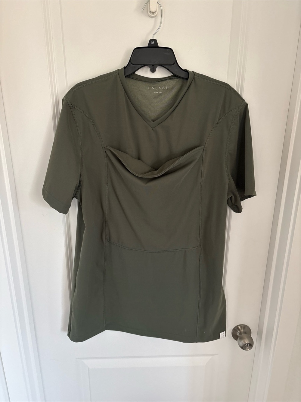 Lalabu Dad Shirt Baby Wearing V-Neck Short Sleeve Tee Kangaroo Pocket Green XL